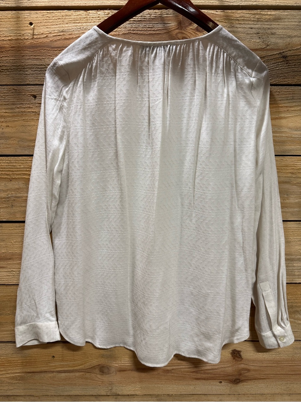 LOFT Off White Cream Button-Front Long-Sleeve Pocket Blouse - Picture 2 of 5